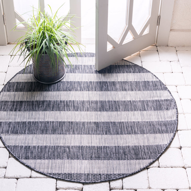 Tapis rayé gris anthracite / gris Hay Bale, Rond 4 pi 1 po