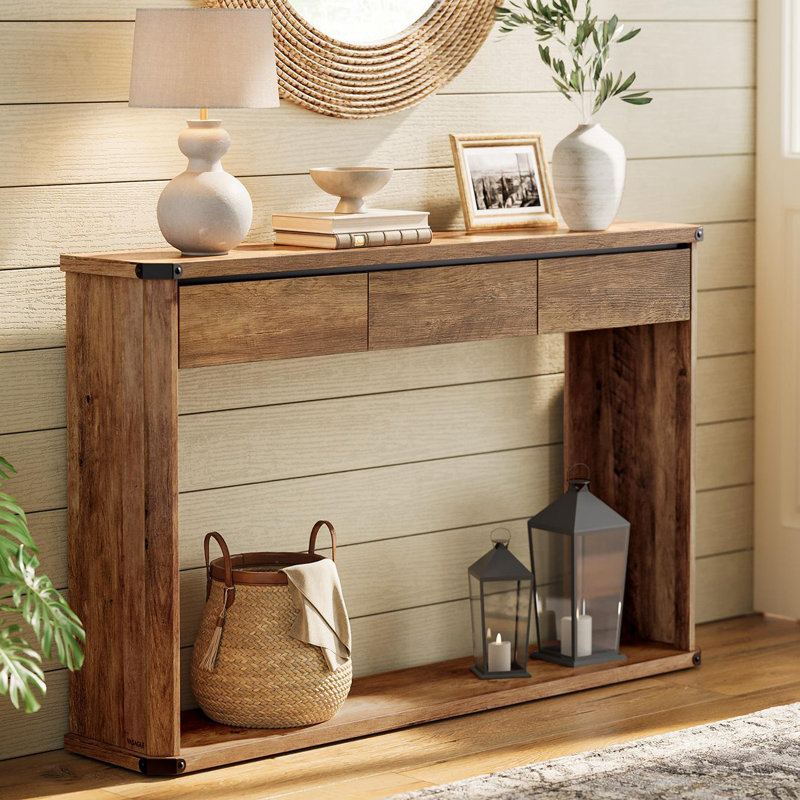Marasco Console Table With 3 Drawers,  Narrow Entryway Table, Farmhouse Style, 29.9" H x 47.2" W x 9.4" D, Honey Brown