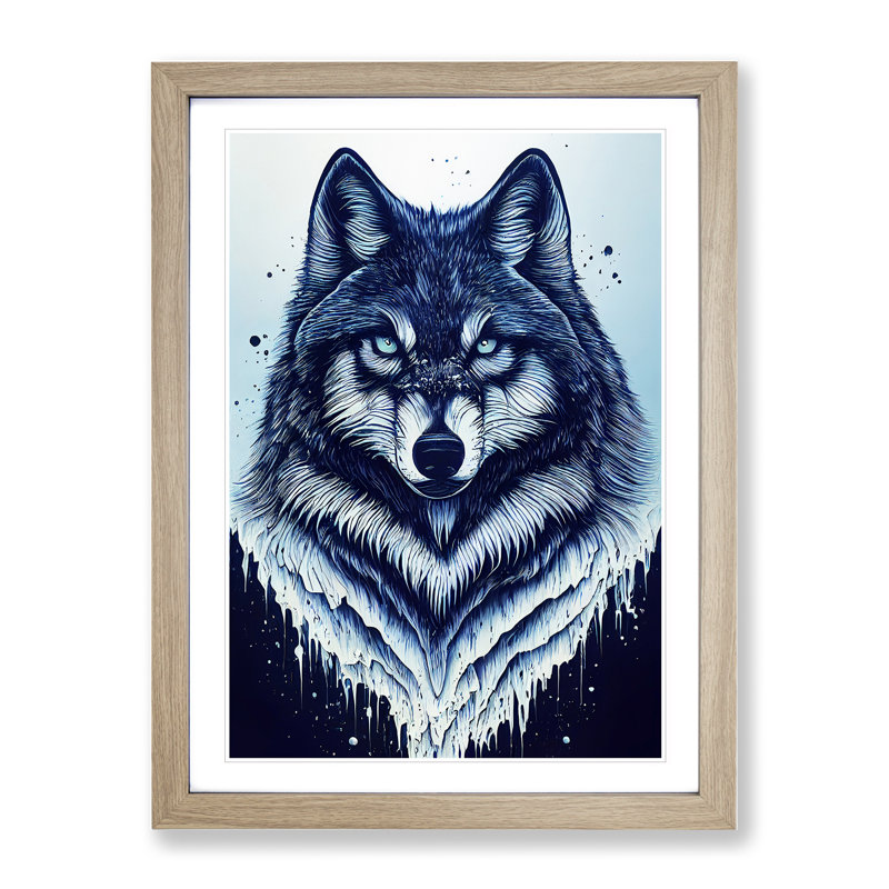 XV1022-5239X Winter Wolf Art No.3 - Single Picture Frame Painting, 46cm H x 34cm W x 2cm D, Oak