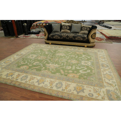 Tapis turc transitionnel vert Oushak 9x12