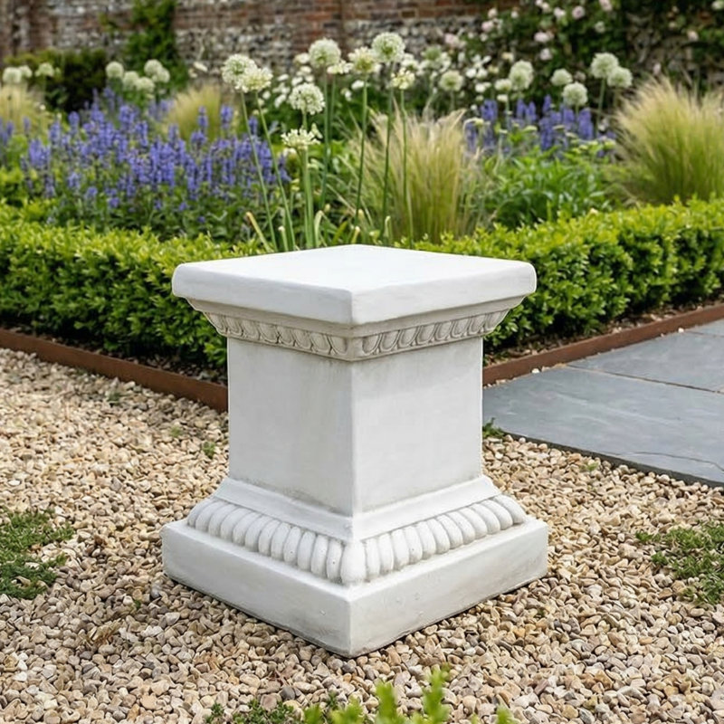Plinth Weather Resistant Garden Statue, White Stone