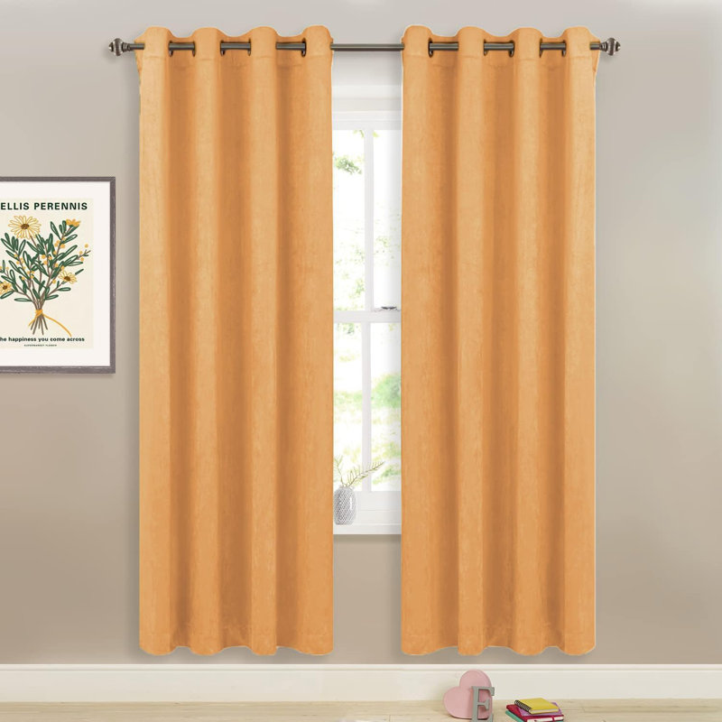 Velvet Noise Reducing Room Darking Grommet Curtain Panels for Home & Office, 52" W x 63" L, Orange