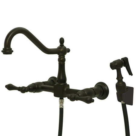 Kingston Brass Heritage Double-Handle Wall-Mount Bridge Kitchen Faucet Kingston Brass 