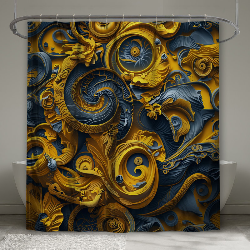 Rideaux de douche Intricate Blue Yellow Swirls, L 70 po x H 84 po