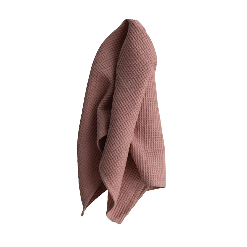 Oversized Woven Linen and Cotton Waffle Decorative Tea Towel with Loop for Dining and Kitchen, Blush