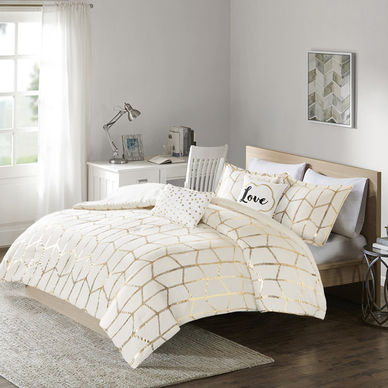 Édredon pour lit simple / simple TG avec brillant or métallique doux et brillant, Beige