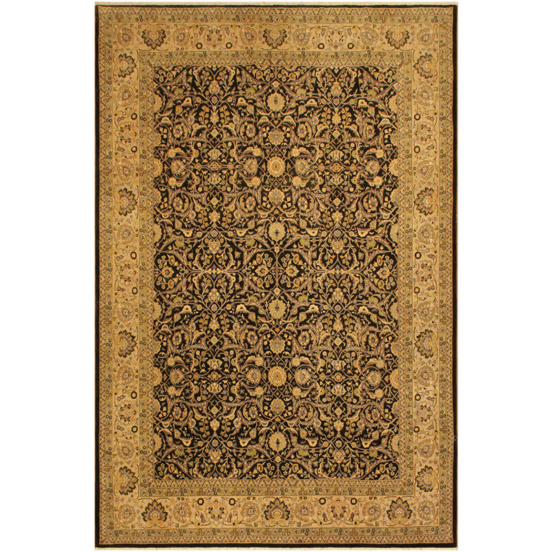 Tapis brun / noir en laine noué à la main 9 pi 2 po x 11 pi 9 po Abagail