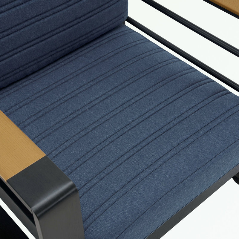 Chaise d'extérieur avec accoudoirs et coussin moelleux, Bleu