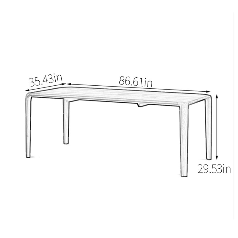 Rectangular solid wood dining table, 29.53"H x 86.61"L x 35.43"W