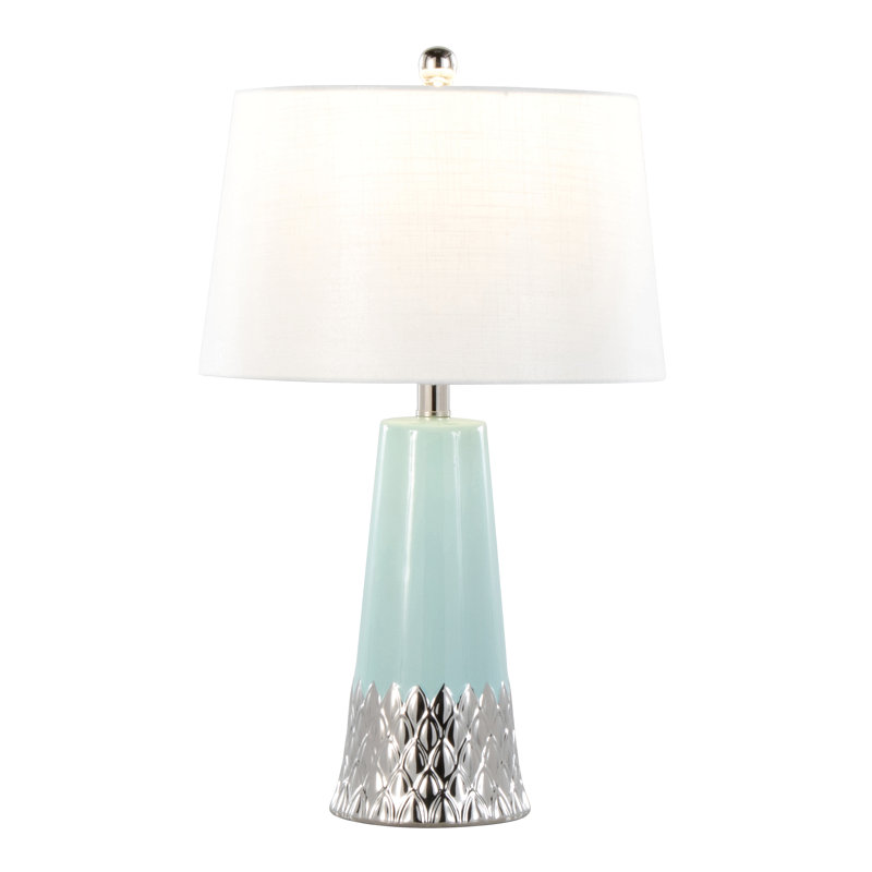 Lampe de table contemporaine 22 "avec corps en céramique et abat-jour blanc Penelope, Bleu