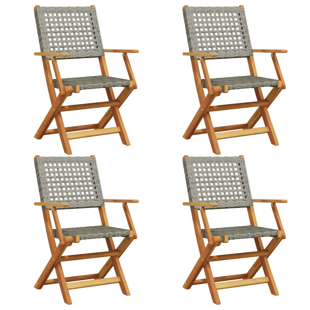 Vidaxl (Grey, 4 Pcs) Garden Chairs Outdoor Dining Chair Solid Wood Acacia And Poly Rattan - Image 3