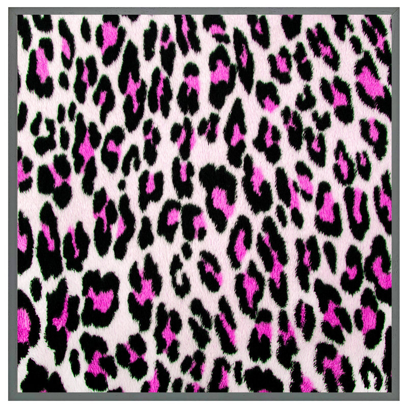 Mendocino Pink Fluffy Leopard - Single Picture Frame Print, 76cm H x 76cm W x 4cm D, Black Framed