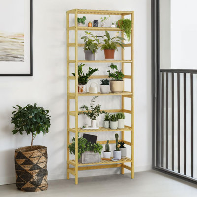 Étagère en bambou à 6 niveaux avec couche réglable pour salle de bain, chambre à coucher, cuisine, bois naturel