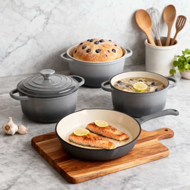 7 - Piece Cast Iron Cookware Set, Grey