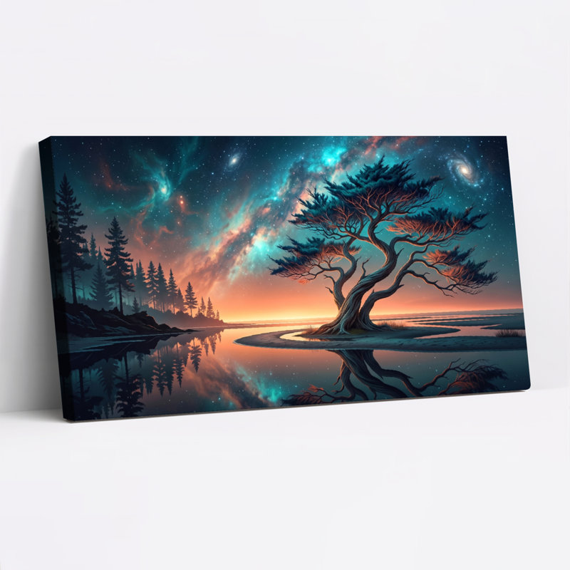 Ensemble de 1 tableau sur toile Arbre Cosmique, 40“W x 20”H, Toile tendue