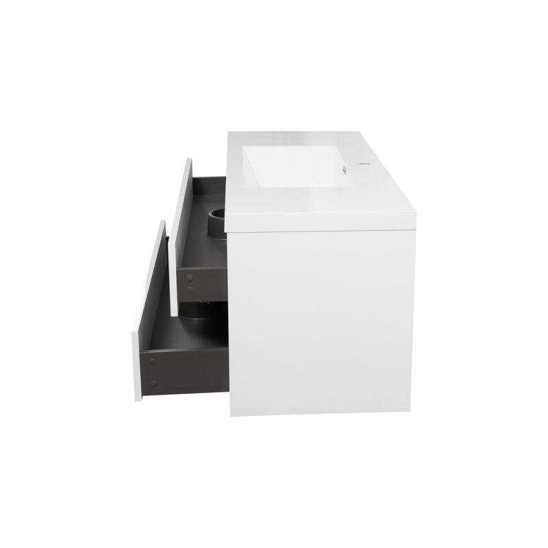 Meuble-lavabo mural blanc brillant avec rangement efficace pour salles de bain modernes