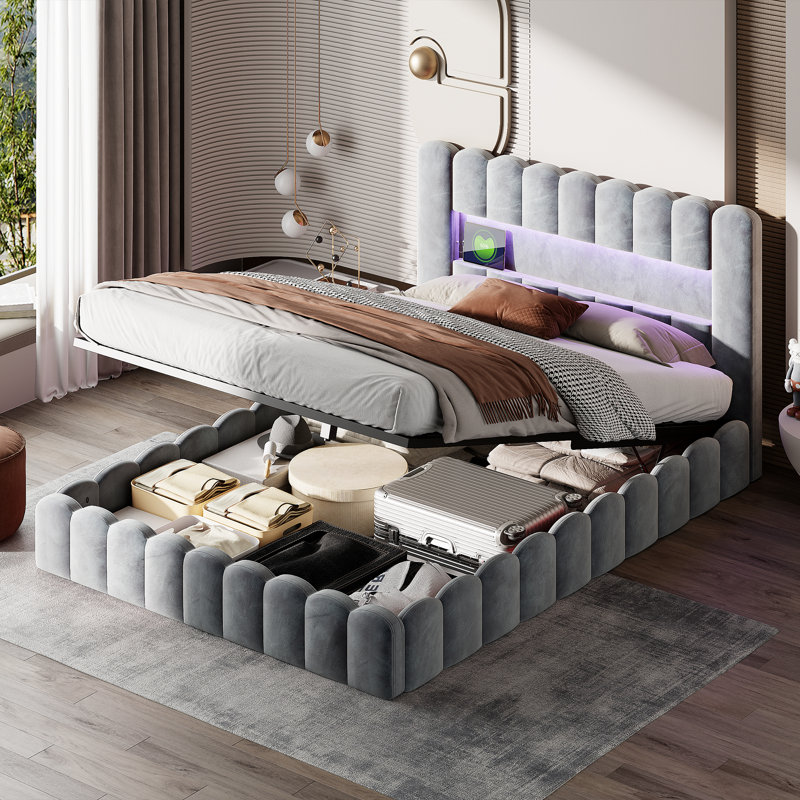 Ottoman Storage Bed, Light Grey, Super King (6')