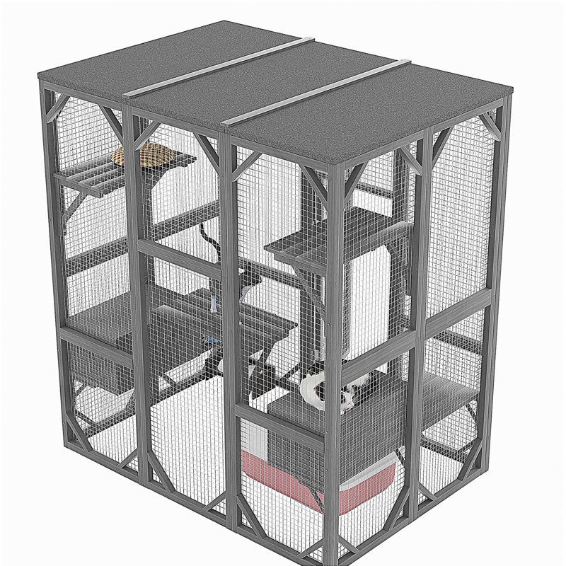 Enceinte d'extérieur pour chat, grande maisonnette pour chat 71 po avec toit imperméable, cage pour chat à 3 niveaux avec plateforme pour patio, cour et niven