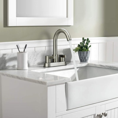 Robinet de meuble-lavabo de salle de bain en nickel brossé - 2 poignées, bec à grande arche, avec des lignes d'alimentation de baignoire en nylon tressé solide Facile à régler le débit d'eau