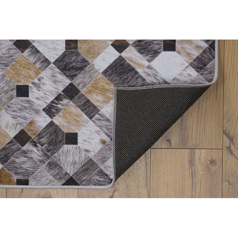 Jahmaal Patchwork Faux Cowhide Brown Printed Area Rug, Rectangle 3' x 5'