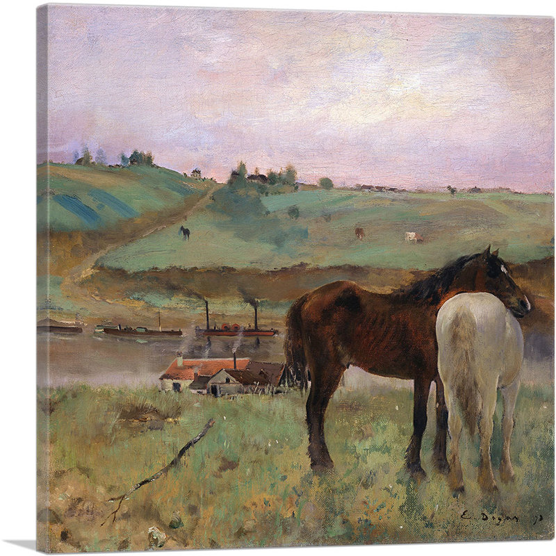 «Horses in a Meadow» par Edgar Degas - peinture sur toile tendue, H 26 po x l 26 po x P 1,5 po