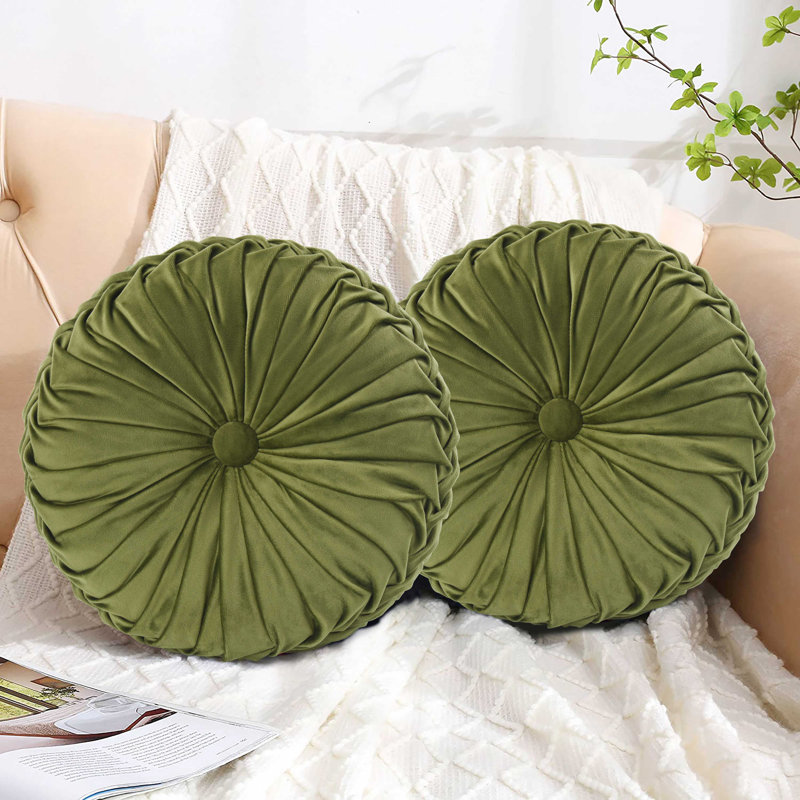 Velvet Round Throw Pillow, Olive