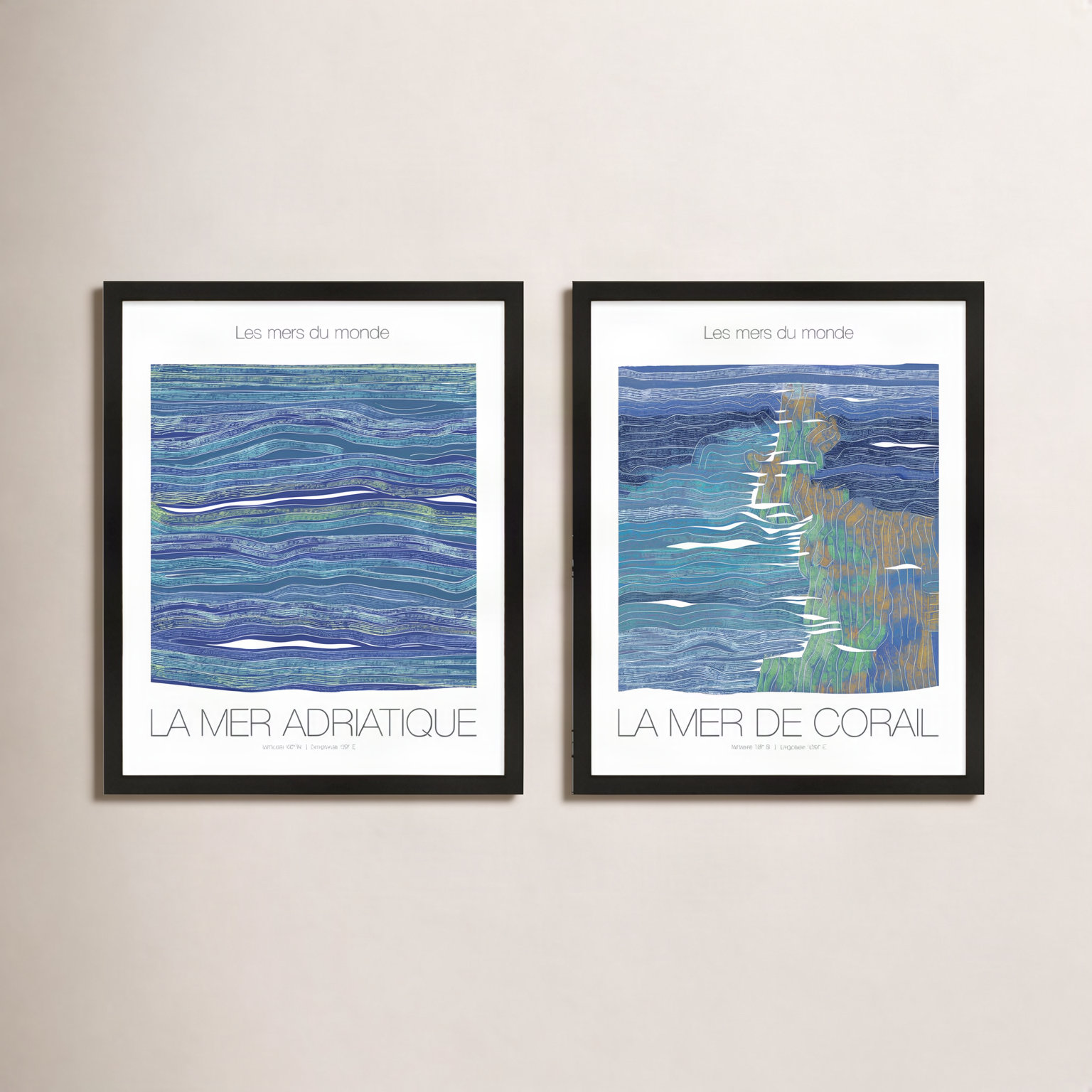 Kess "Adriatique and Corail" 2-Piece Print Set, 50" H x 80" W x 1.25" D