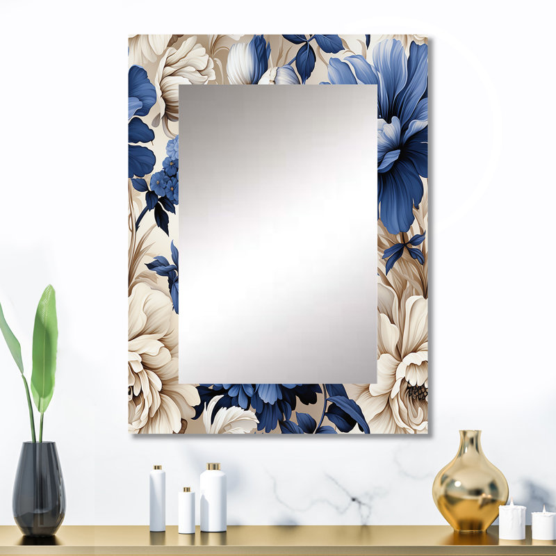 Motif victorien Lockhart bleu cobalt Renaissance floraux - miroir mural floral unique, miroir floral, art imprimé en métal