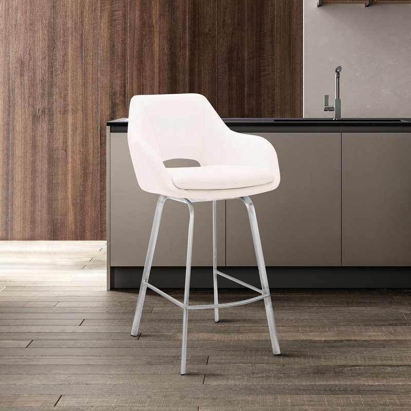 Tabouret de bar pivotant en similicuir et en acier inoxydable brossé de 30 po, Blanc
