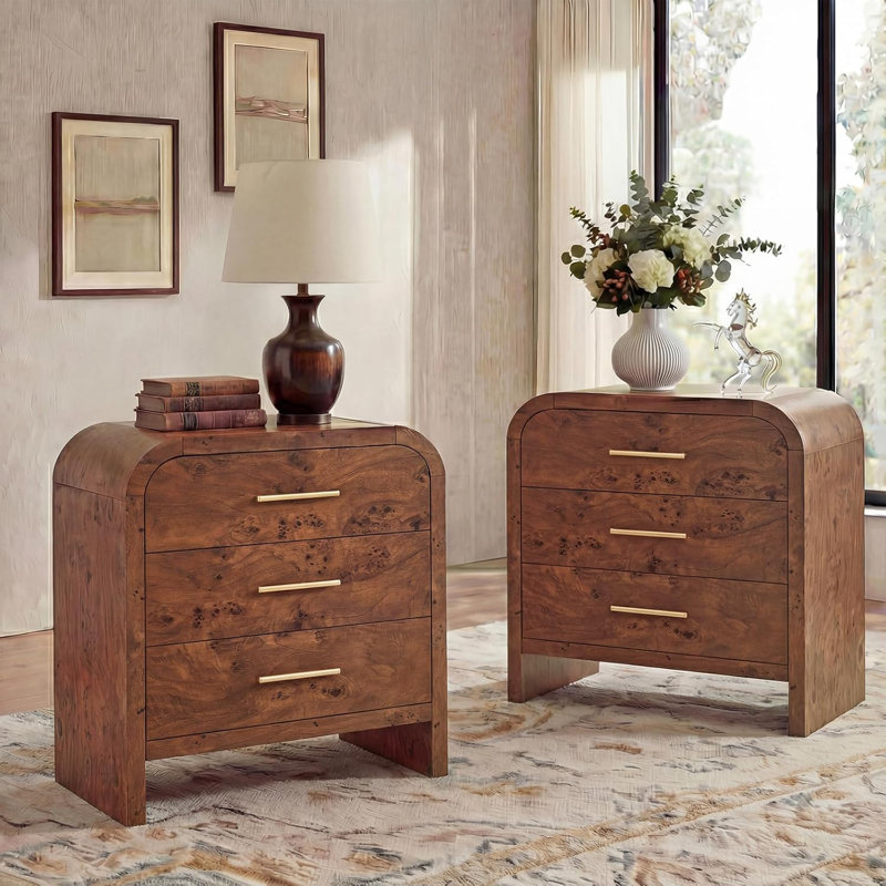 Ensemble de 3 armoires de rangement à 3 tiroirs avec grand coin arrondi - 1,18 po en bois d'ingénierie, dessus large de 50 lb