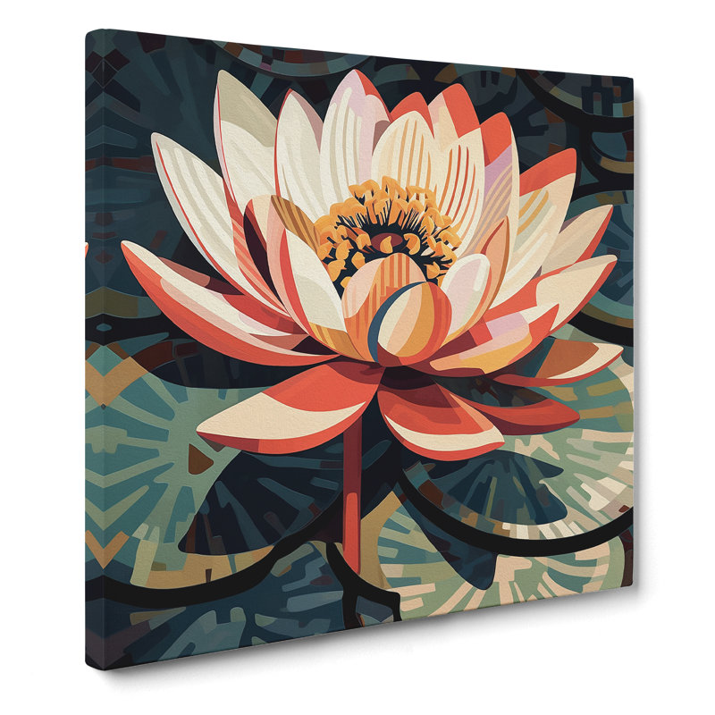Water Lily Flower Constructivism No.3 - Wrapped Canvas - Framed Print
