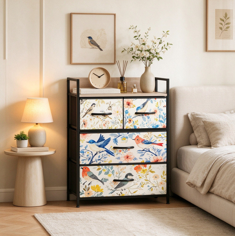 Elegant 4-Drawer Storage Chest Powder-Coated Steel Frame Freestanding Organiser for Home Office
