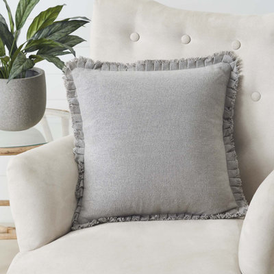 Burlap Dove Grey Pillow With Fringed Ruffled