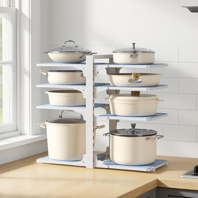Organisateur de casseroles et de casseroles sous l'armoire, organisateurs de casseroles robustes à 8 niveaux à l'intérieur de l'armoire, support à casseroles réglable pour le rangement de la petite cuisine