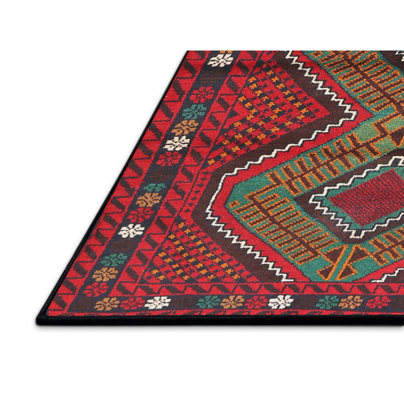 Tapis rouge/gris/bleu zone contemporaine, Rectangle 2 pi x 3 pi