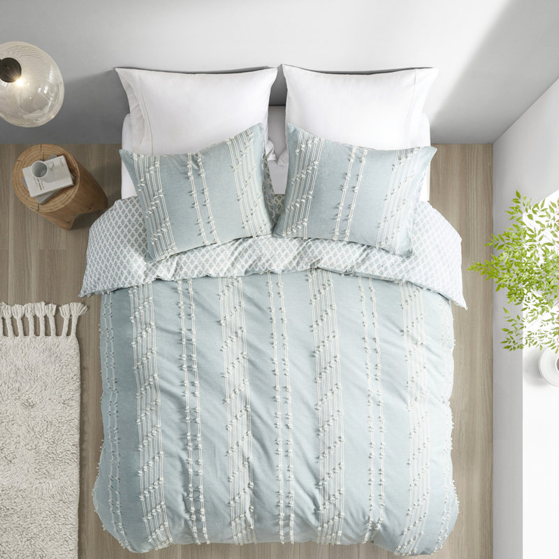 Très grand / très grand décor de chambre en coton - Motif brodé, taies décoratives assorties, ensemble de literie lavable à la machine, housse de couette réversible, 2