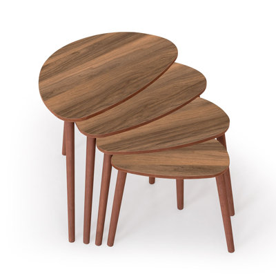 Adelah Modern Walnut Nesting Table Set (4 Pieces), 26.8 x 21.7 x 17.7 inches - 23.6 x 19.7 x 15.8 inches - 20.5 x 17.7 x 13.8 inches - 16.9 x 15.7 x 11.4 inches | 100% MDF with Wooden Legs | Stylish & Space-Saving Design for Contemporary Living Rooms
