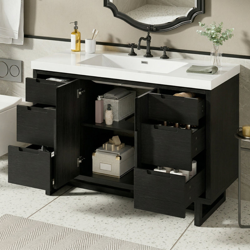 Meuble-lavabo autoportant moderne 47,2 po avec comptoir en Smc, 2 portes et 6 tiroirs à fermeture en douceur, grand rangement - certifié EPA / Upc