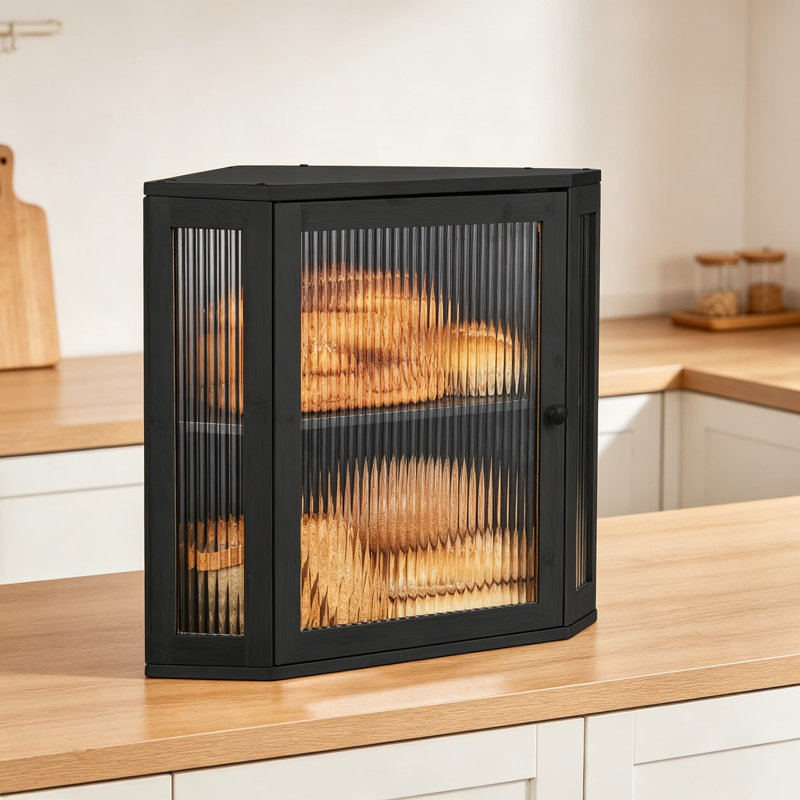 Corner Bread Box for Kitchen Countertop, Extra Large Double Layer Bamboo Breadbox with Adjustable Shelf, Modern Bread Storage Organizer