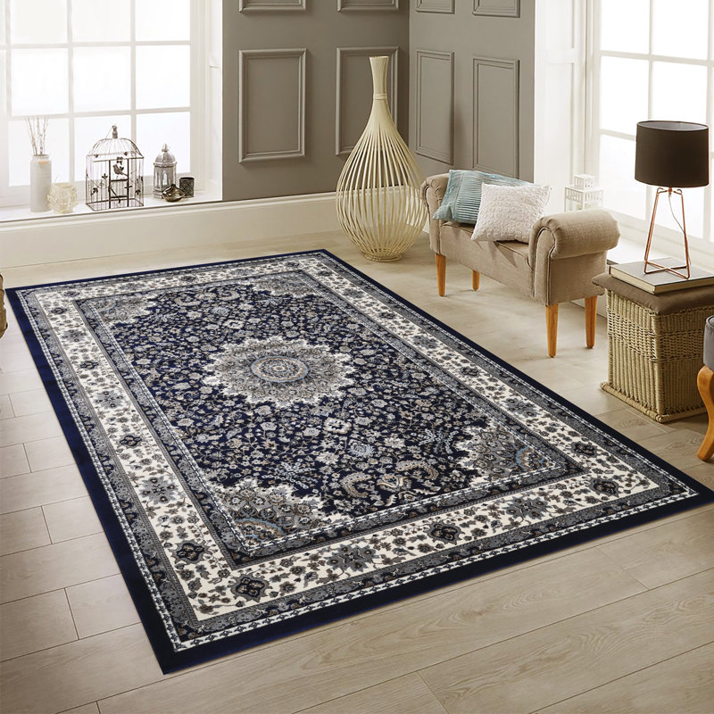 Sutphin Collection Floral Transitional Area Rug, Dark Blue, Rectangle 2' x 3'