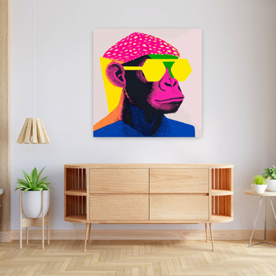 Cool Monkey Abstract Contemporary Monkey Wall Art Print 1 Piece Wrapped Canvas Wall Art