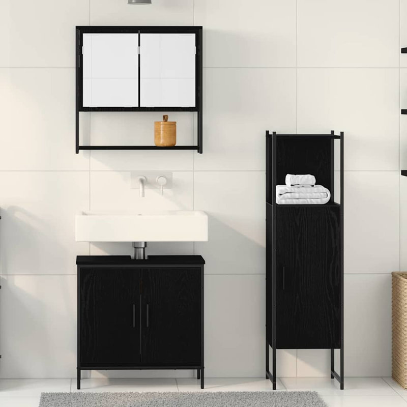 Bathroom Furniture Set With Door 3 Pcs 33 X 33 X 102.5 Cm, Black