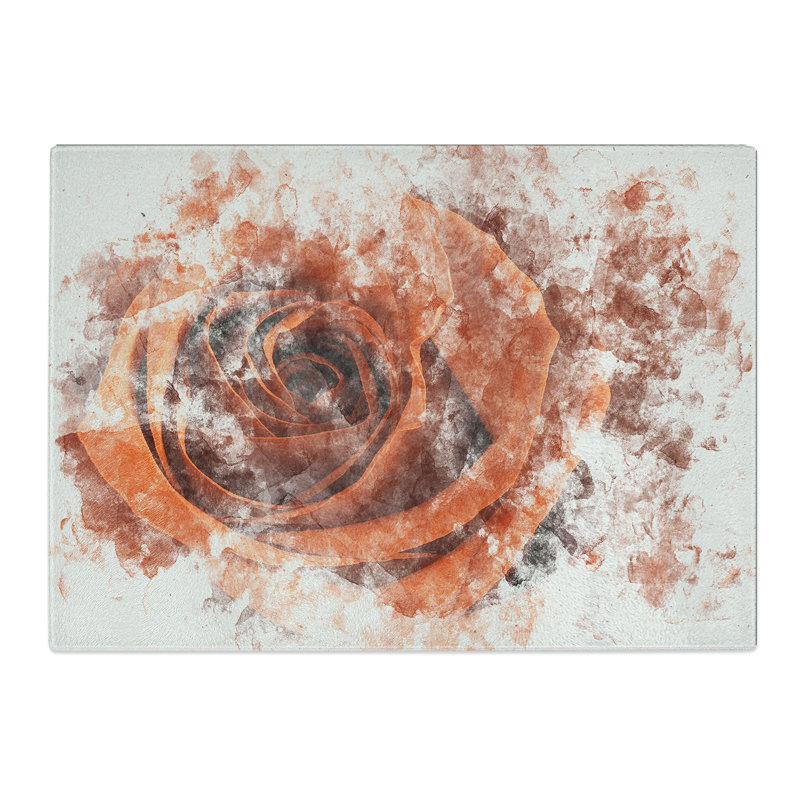 Tempered Glass Orange Rose Chopping Board, 20 cm x 28.5 cm