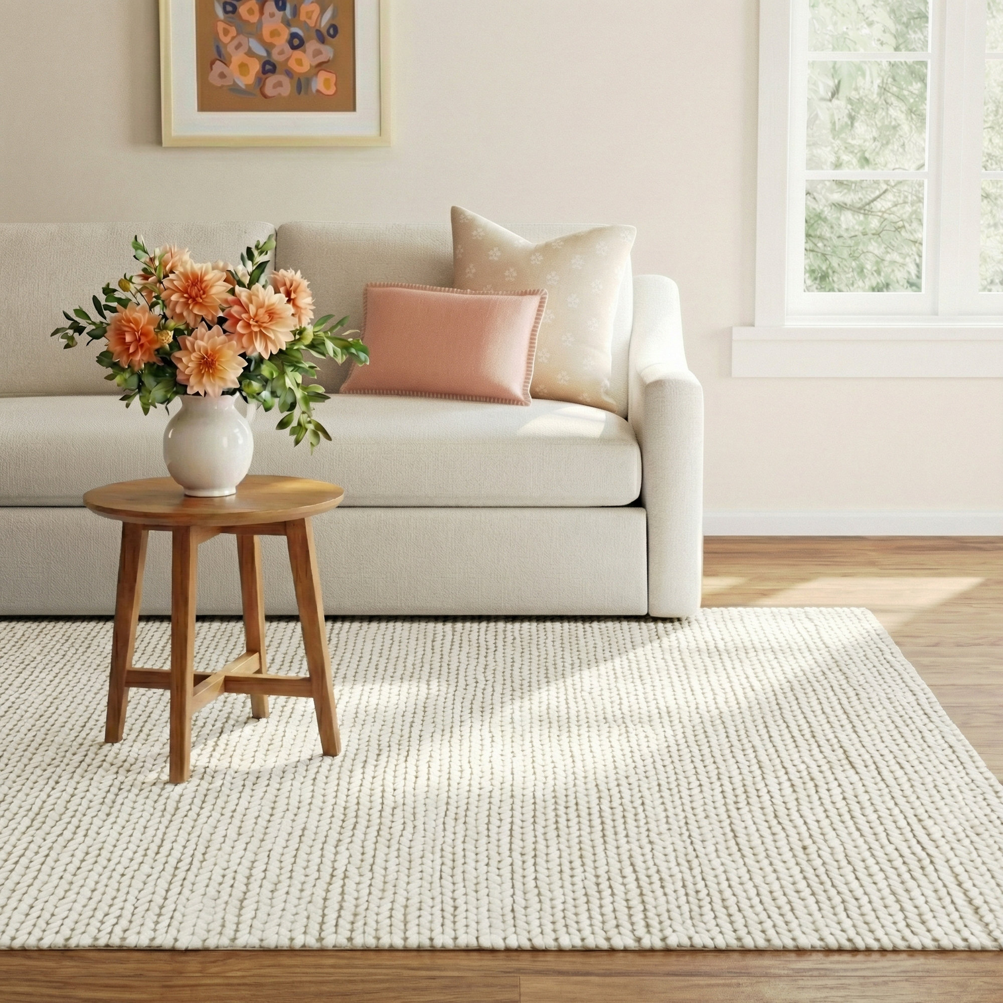 Hiram Handmade Wool Beige Rug, Rectangle 8'9" X 11'9"
