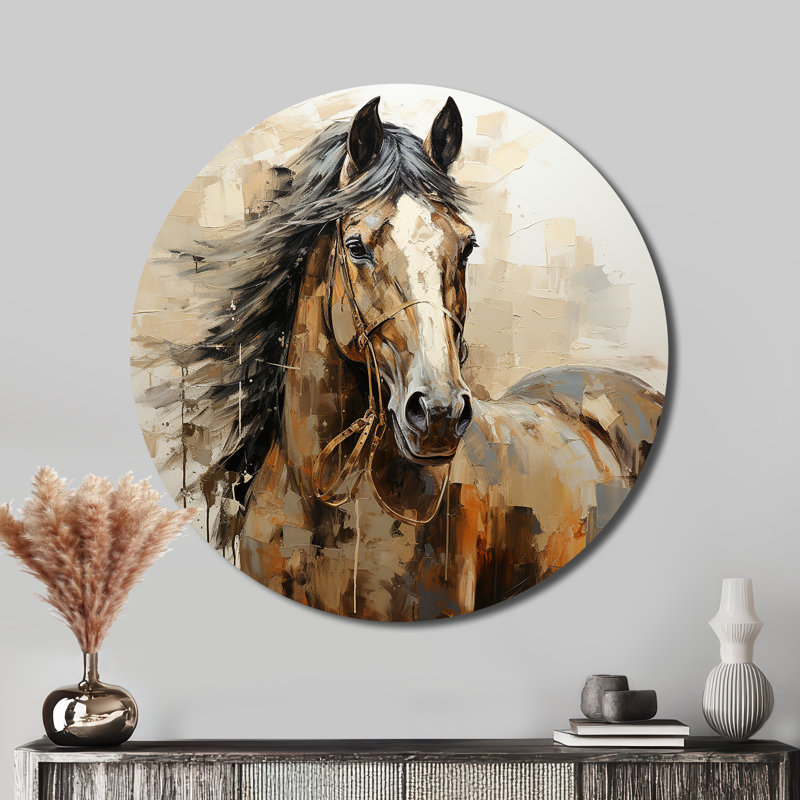 Cheval, liberté symbolique - animaux, art mural rond en métal, H 16 po x l 16 po
