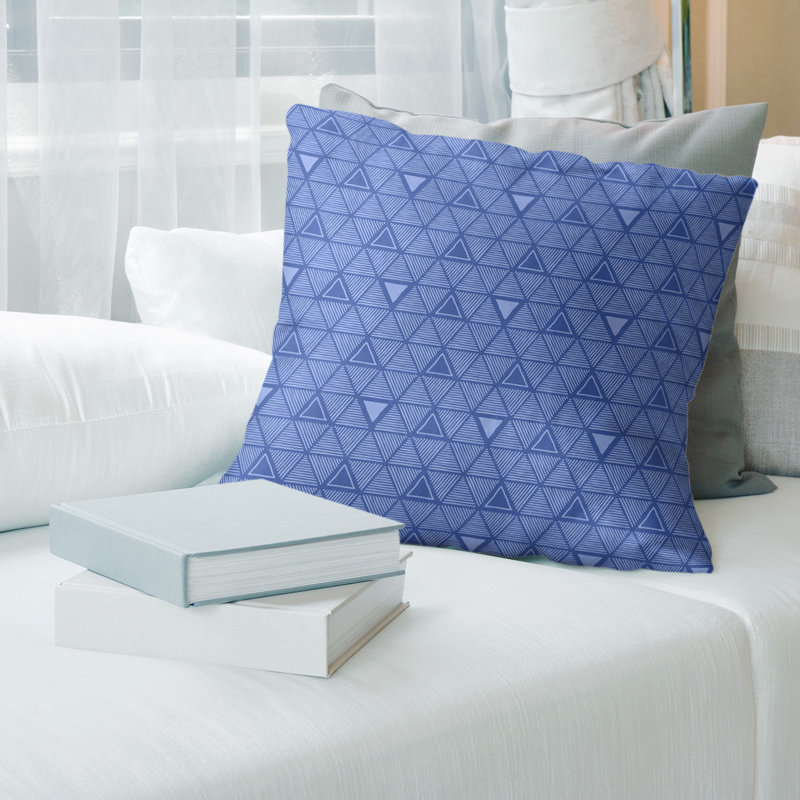 Motif triangulaire dessiné à la main Coussin décoratif, Bourre en polyester, H 14 po x l 14 po, Bleu froid