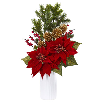 Arrangement floral artificiel poinsettia à vase