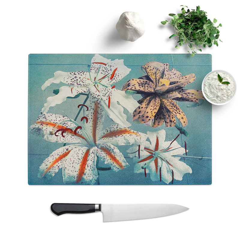 Tempered Glass Array of Lilies Chopping Board, 28.5 cm W x 20 cm L