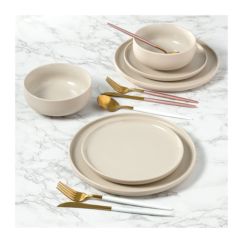 12pc 2tone (Matt & Shiny) Dinner Set, Cream/Beige