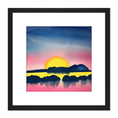 Sunset Winter Sky Hill Pink Watercolour - Single Picture Frame Painting